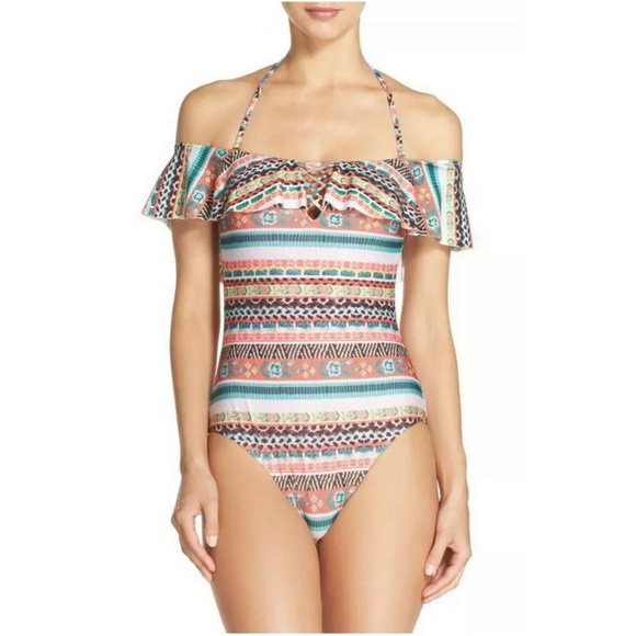 Becca Tapestry Off The Shoulder One Piece Swimsuit